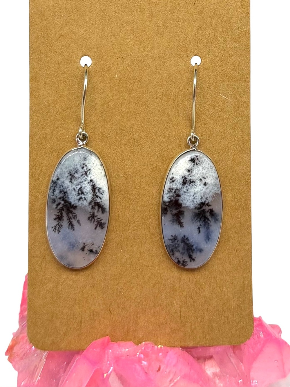 Dendritic Opal Earrings 925 Sterling Silver Plated